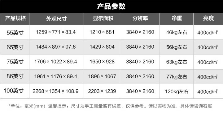 電容屏智能會議平板產(chǎn)品參數(shù)